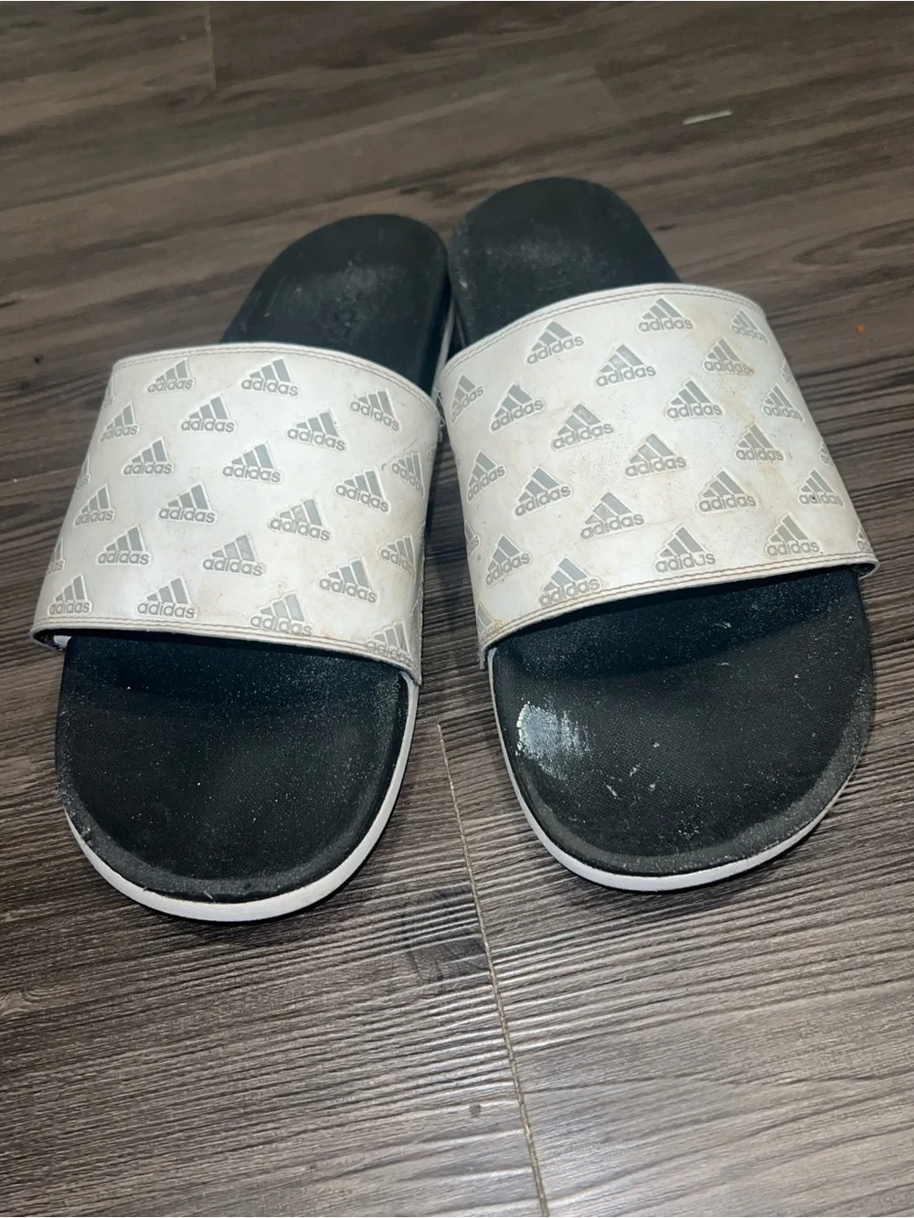 adidas Men’s Black and White Logo Slide Sandals